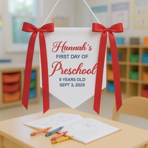 Personalized First Day of School Banner, First Day of School Flag for Kids, Embroidered Flag Pennant, Custom Back to School Sign