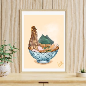 Ramen Girl Art Print, Ramen, Kitchen Poster, Asian Food, Wall Art, Black Woman Wall Art, Pop Art