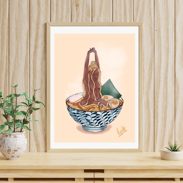 Ramen Girl Print, Ramen, Food Lover, Kitchen Poster, asiatisches Essen, Wandkunst, Black Woman Wandkunst