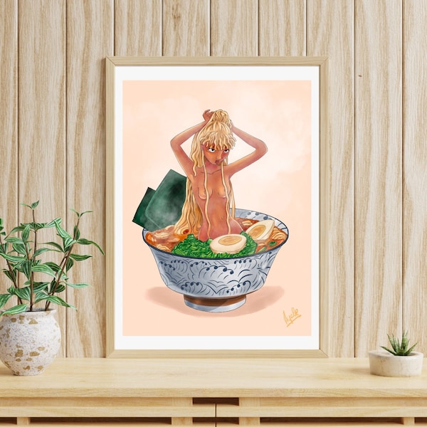 Ramen Girl Art Print, Ramen, Ramen Bowl, Pop Art Decor, Black Woman, Kitchen Wall Art