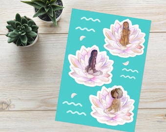 Set de pegatinas Princesas del Estanque, Pegatinas de Loto de Mujer Negra, Pegatinas Divinas Femeninas