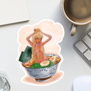 Ramen girl #1 Sticker - Japanese Stickers, Japan food sticker, Japanese Girl sticker, Black Girl sticker, Anime girl