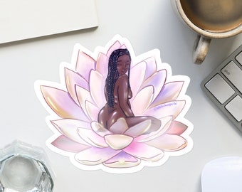 Goddess Sticker • Soft Black Woman • Divine Feminine • Lotus Flower Sticker