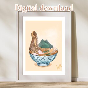 Ramen Girl 4 Digital Dowload, Ramen Art Print, Japanese Wall Art, Ramen Bowl, PNG, Digital Prints, Printable Art