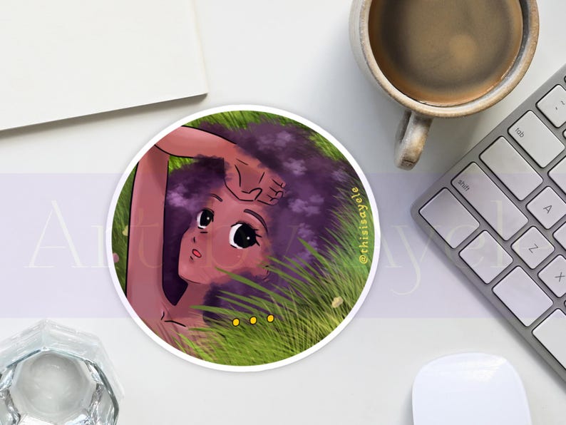 Dreamy Black Girl Anime Sticker • Soft Aesthetic Art • Inner Child Healing • Spiritual Vinyl Sticker