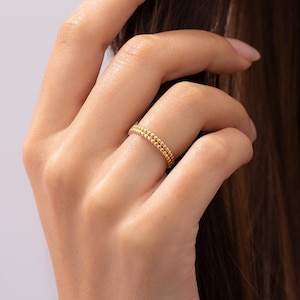 Anello con perline a doppia fila in oro massiccio 14k