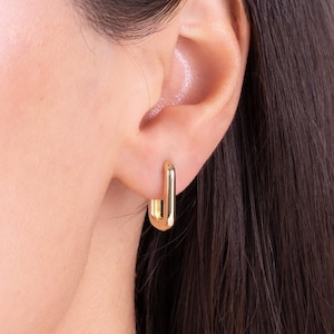 14K Solid Gold Rectangular Hoop Earrings