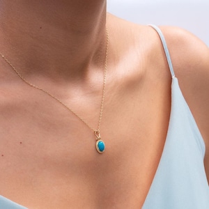 14k Solid Gold Bezel Turquoise Charm Necklace