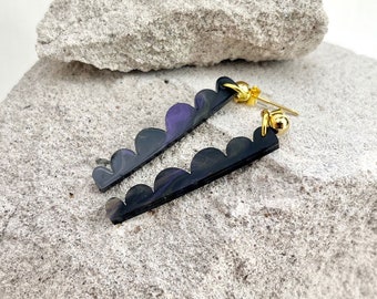 The SQUIGGLY Drop | Drop Earrings | Black, Purple and Metallic Gold Marble Acrylic | Lasercut Earrings
