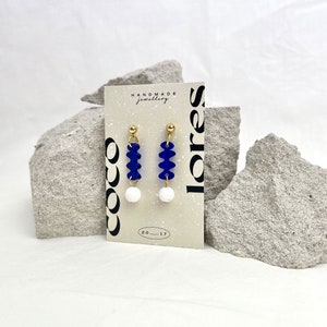 The MINI SHAPE Drops Lightweight Lasercut Drop Earrings Royal Blue Transparent Acrylic White Jade Beads Handmade image 7