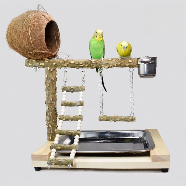 Natural Bird Tree Stand/Parrot Bird Stand/Pet Bird Toys/Parrot Playground/Suitable for Small and Medium Birds/Coconut Shell Bird Nest