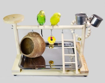 Parrot Bird Stand/Natural Tree Stand/Pet Bird Toys/Parrot Playground/Suitable for Small and Medium Birds/Coir Bird's Nest/Bird Toys