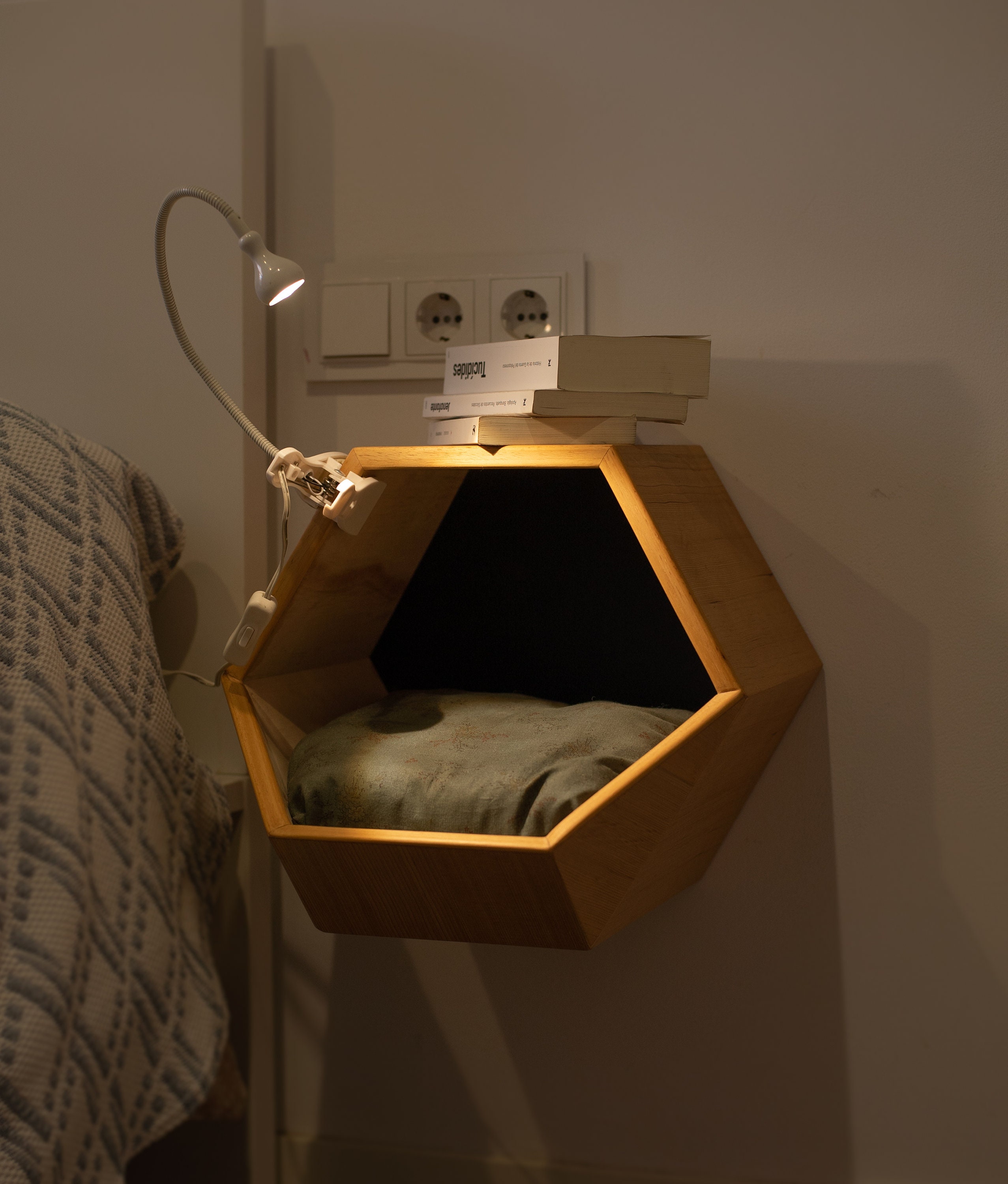 Wooden Pet House Bedside Table and Hexagonal Cat Bed Etsy