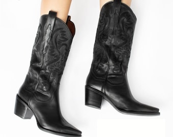 Western Cowboy Boots , Chunky Heels Cowgirl Boots , Vinatge.