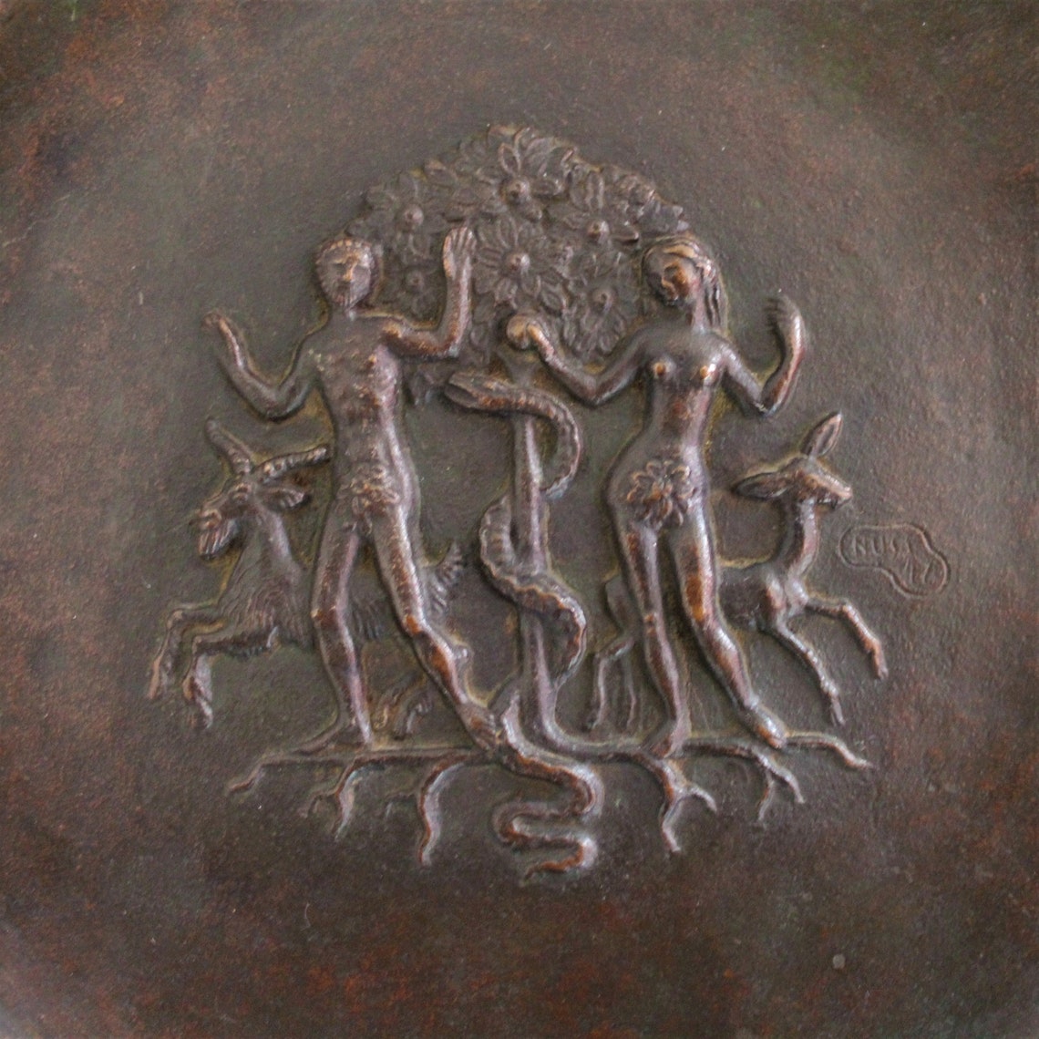Vintage Bronze Wall Plate of Adam and Eve fritz Nuss Etsy