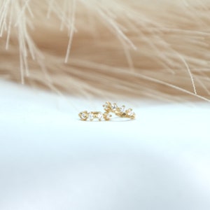 9ct Tiny Gem Huggies | Fine Gold Huggies | Fine Gold Earrings | 7mm Dainty Solid Gold Cubic Zirconia Hoops | Lab Grown Diamond