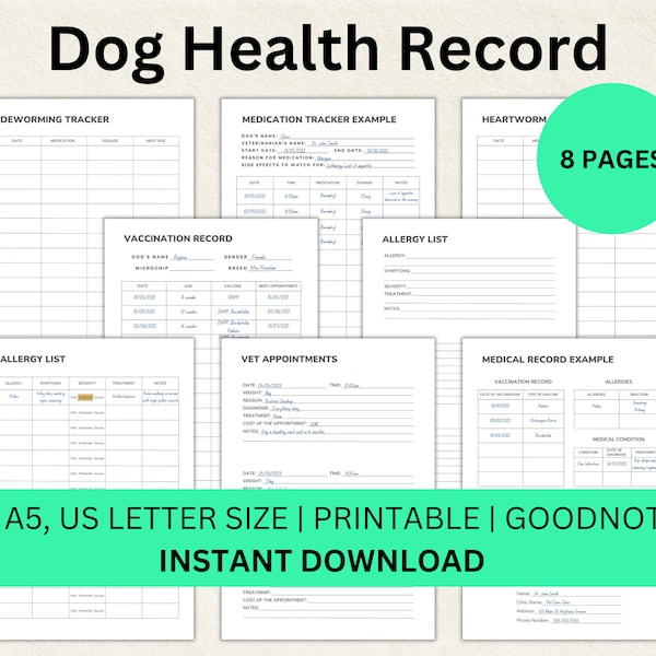 Dog Health Record Printable Dog Vaccination Record Vet Appointments Medical Record Allergy List Goodnotes Pet Health Tracker Dog Health Form