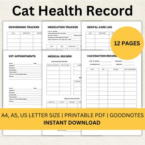 Carnet de santé du chat Carnet de vaccination imprimable pour chaton Rendez-vous chez le vétérinaire Dossier médical du chat Carnet de vaccination du chat Goodnotes Carnet de vaccination du chat