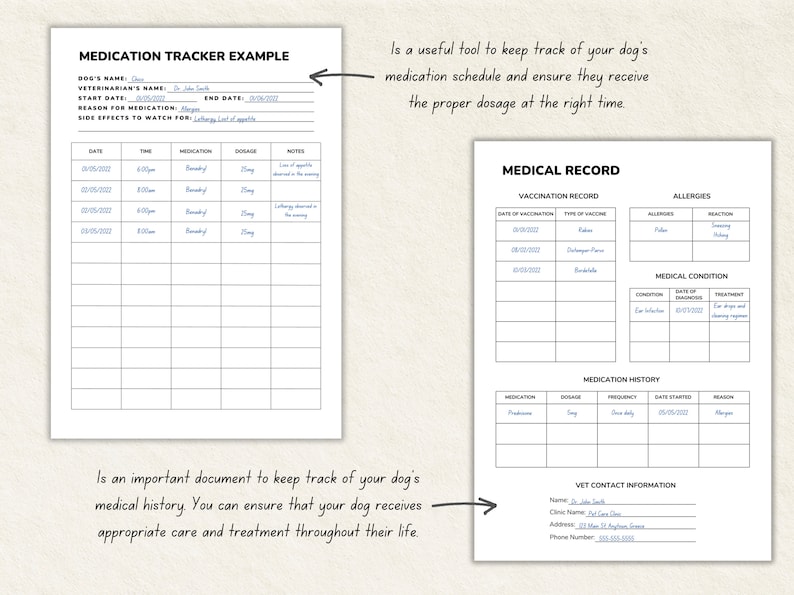 Dog Health Record Printable Dog Vaccination Record Vet Appointments ...