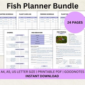 Fish Planner Bundle Aquarium Journal Printable Aquarium Logbook Aquarium Care Planner Goodnotes Tank Maintenance Log Fish Health Journal