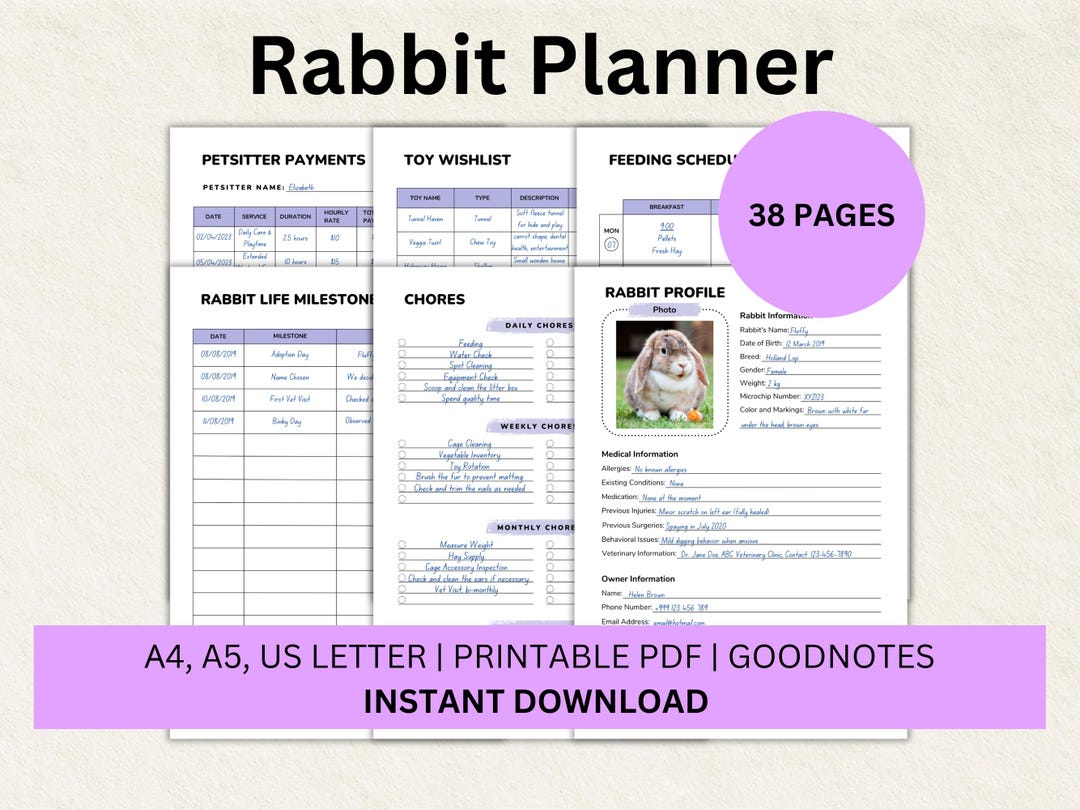 Rabbit Checklist.pdf Rabbit Planner Rabbit Bundle Planner Printable Goodnotes Rabbit Log ...