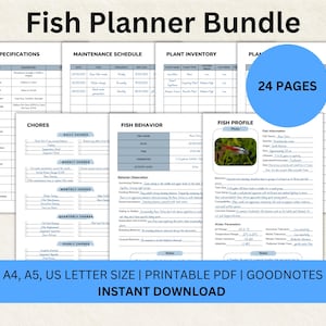 Fish Planner Bundle Aquarium Journal Printable Aquarium Logbook Aquarium Care Planner Goodnotes Tank Maintenance Log Fish Health Journal