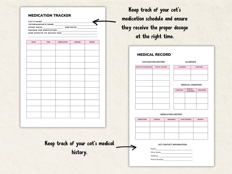 Cat Health Record Printable Kitten Vaccine Record Vet Appointments Cat ...