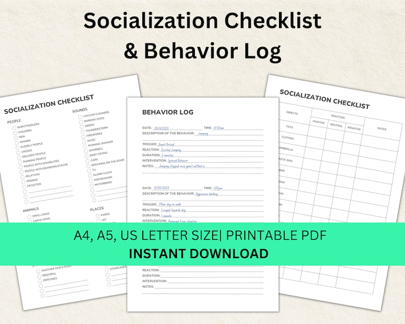 Puppy Socialization Checklist Printable Behavior Log Social - Etsy