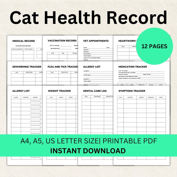 Cat Health Record Printable Kitten Vaccine Record Vet Appointments Cat Medical Record Goodnotes Cat Shot Record Cat Vaccination Record