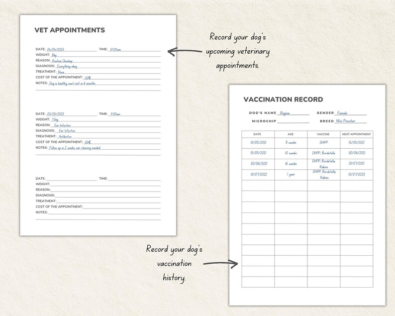 Dog Health Record Printable Dog Vaccination Record Vet Appointments