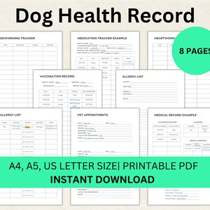 Dog Health Record Printable Dog Vaccination Record Vet - Etsy