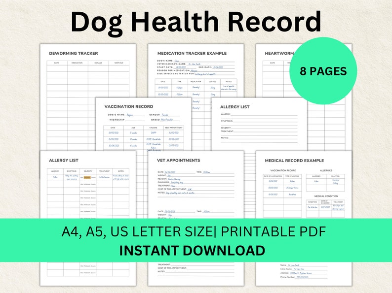 Dog Health Record Printable Dog Vaccination Record Vet - Etsy