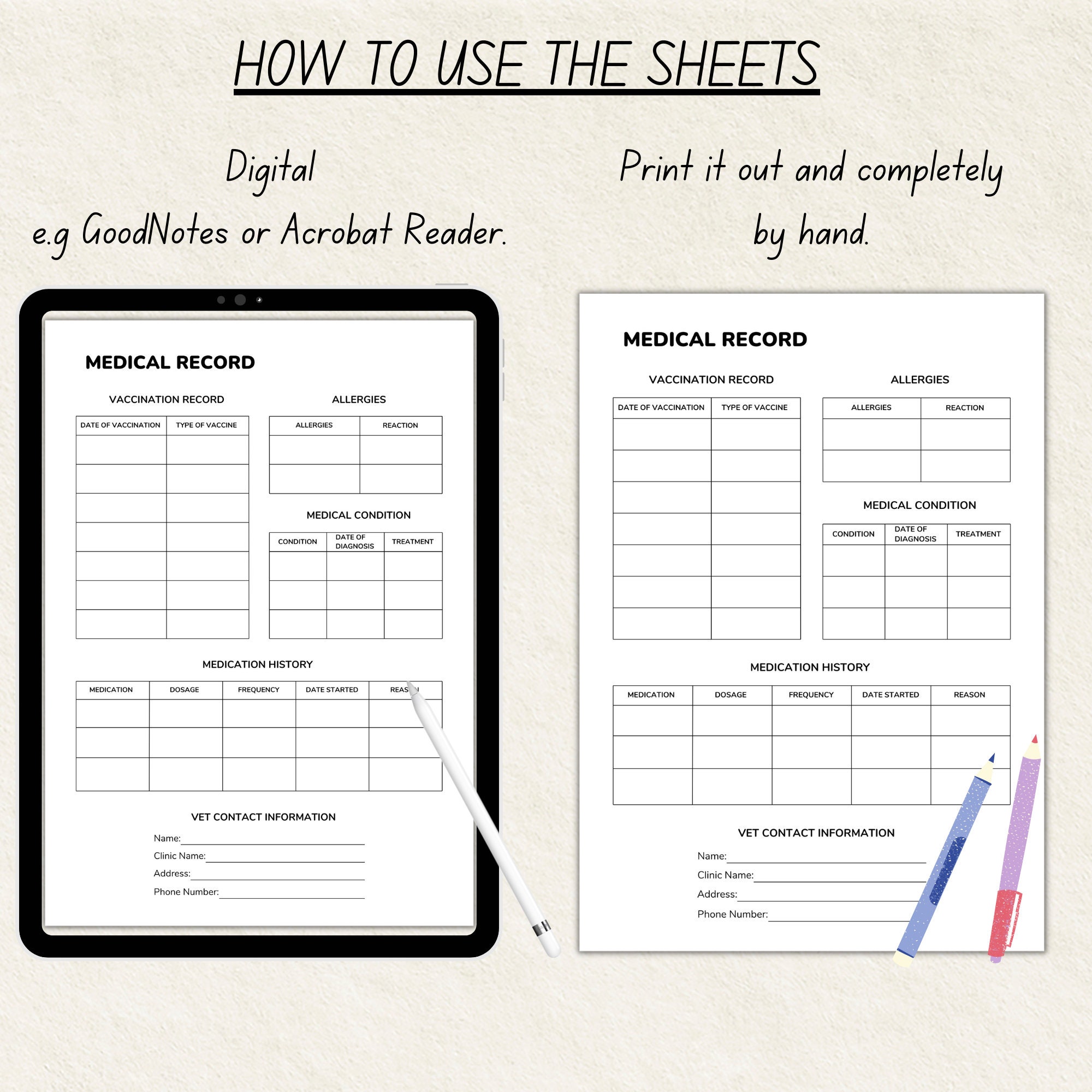 Cat Health Record Printable and Kitten Vaccination Records Vet Etsy