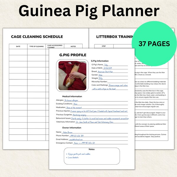 Guinea Pig Planner Printable Guinea Pig Tracker Goodnotes Guinea Pig Care Guinea Pig Journal Guinea Pig Bundle Guinea Pig Binder