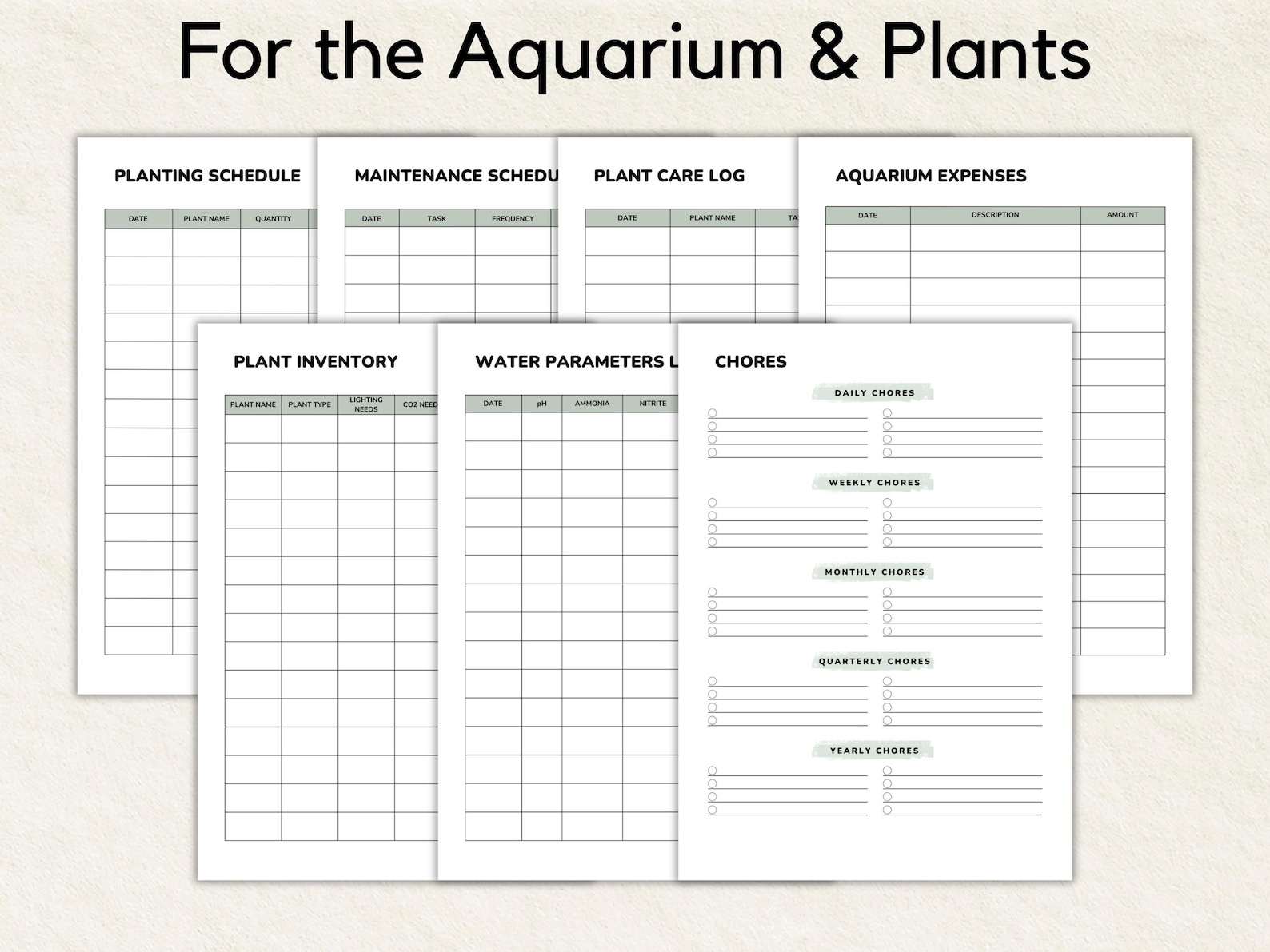 Fish Planner Bundle Aquarium Journal Printable Aquarium Logbook ...