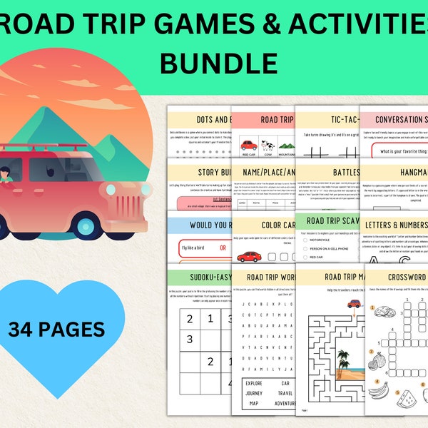 Road Trip Kids Games Printable Activities Bundle Family RoadTrip Car Games Summer Activities Family Vacation Games Scavenger Hunt