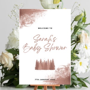 Winter Baby Shower Welcome Sign | Rose Gold Baby Shower Canva Template | Printable Baby Shower Welcome Sign - RG001