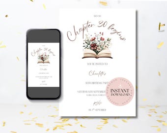 Chapter 30 Birthday Invitation, Customizable Bookish Party Invite, Editable 30th Birthday Card Template