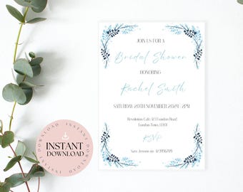 Winter Blumen Brautparty Einladung Vorlage (Instant Download)