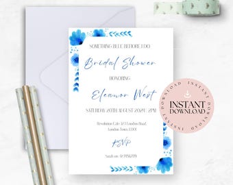 Something Blue Bridal Shower Invitation | Floral Theme (Instant Download)