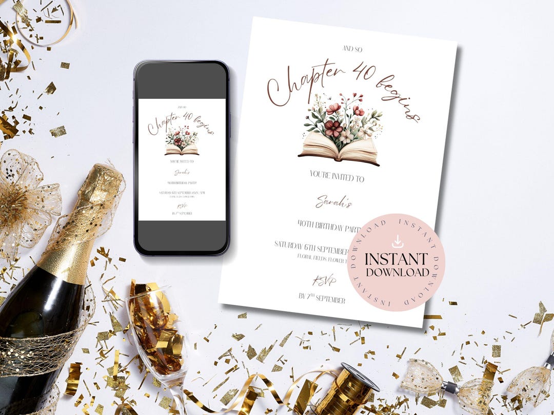 Chapter 40 Birthday Invitation | Editable Canva Template | 40th ...