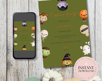 Halloween Costume Party Invitation | Siblings Birthday, Spooky Theme (Digital Download)