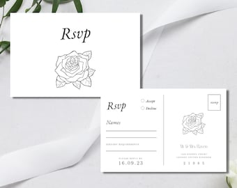 Modern Wedding RSVP Postcard Template | Floral Design (Instant Download)