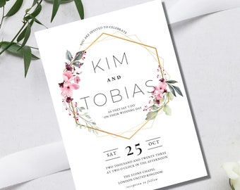 Wedding Invite Canva Template | Elegant Wedding Invitation, Modern Wedding Invite, Printable Wedding Invite, INSTANT DOWNLOAD - FF002