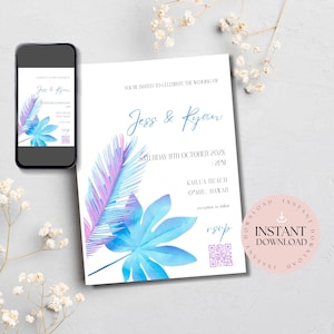 Tropical Wedding Invite Template | Hawaii Wedding Invitation | Beach Wedding Invite | Destination Wedding Invitation Template Download