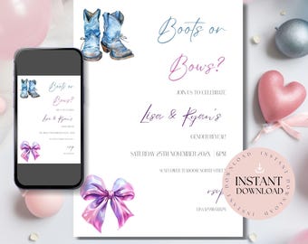 Boots or Bows Gender Reveal Invitation | Country Western (Digital Download)