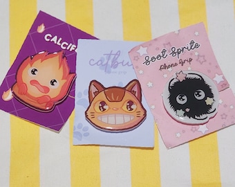 Anime Cute Phone Grip Ghibli - Catbus, Calcifer, Soot Sprite