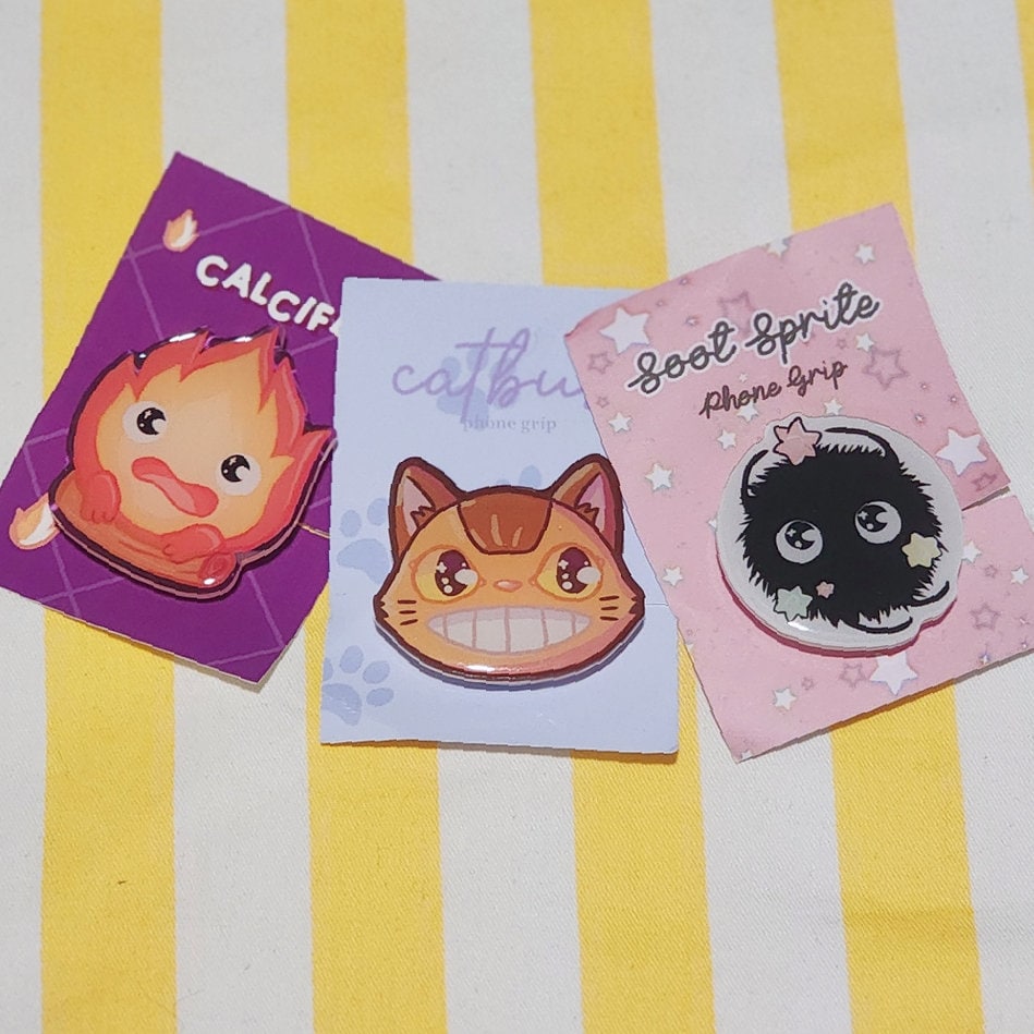 Anime Cute Phone Grip Ghibli - Catbus, Calcifer, Soot Sprite
