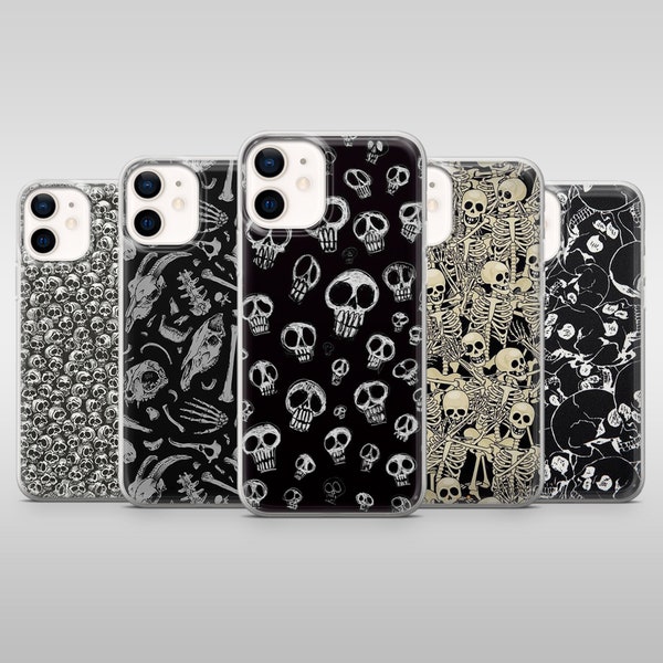 Gothic Skull Phone Case Horror Death Grunge Bones Cover for iPhone 15Pro , 14, 13, 12, 11, Samsung S23Ultra, S22, S21Fe, S20+, A14, Pixel 8A