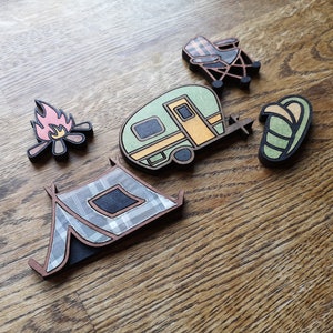 Téléchargement instantané Aimants pour réfrigérateur de camping Effet 3D SVG Prêt pour le laser Fichiers SVG DXF Ai pour Glowforge Gweike Remorque de camping, aimants de camping